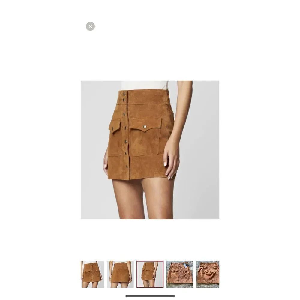 Blank NYC Womens Leather Flap Patch Pocket Mini Skirt Camel Tan 31 NEW